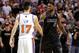 MIAMI, FL - FEBRUARY 23: Jeremy Lin #17 of the New York Knicks greets LeBron James #6 of the Miami Heat during a game at American Airlines Arena on February 23, 2012 in Miami, Florida. NOTE TO USER: User expressly acknowledges and agrees that, by downloading and/or using this Photograph, User is consenting to the terms and conditions of the Getty Images License Agreement. (Photo by Mike Ehrmann/Getty Images)