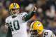 FOXBORO, MA - DECEMBER 19: Quarterback Matt Flynn #10 of the Green Bay Packers signals during the game against the New England Patriots at Gillette Stadium on December 19, 2010 in Foxboro, Massachusetts. The Patriots won the game 31-27. (Photo by Elsa/Getty Images)