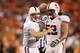 GLENDALE, AZ - JANUARY 02: Andrew Luck #12 and David DeCastro #52 of the Stanford Cardinal celebrate after Luck threw a 16-yard touchdown pass to Zach Ertz #86 in the third quarter against the Oklahoma State Cowboys during the Tostitos Fiesta Bowl on January 2, 2012 at University of Phoenix Stadium in Glendale, Arizona. (Photo by Christian Petersen/Getty Images)
