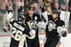 Steve Sullivan, Jordan Staal and Kris Letang Celebrate a Penguins' goal