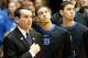 DURHAM, NC - FEBRUARY 16: Head coach Mike Krzyzewski of the Duke Blue Devils stands with Seth Curry #30 and Austin Rivers #0 during their game at Cameron Indoor Stadium on February 16, 2012 in Durham, North Carolina. (Photo by Streeter Lecka/Getty Images)