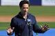 PHOENIX, AZ - FEBRUARY 24: Ryan Braun #8 of the Milwaukee Brewers talks to the media prior to spring workouts at Maryvale Baseball Park on February 24, 2012 in Phoenix, Arizona. (Photo by Norm Hall/Getty Images)