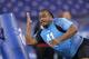 INDIANAPOLIS, IN - FEBRUARY 27: Defensive lineman Dontari Poe of Memphis takes part in a drill during the 2012 NFL Combine at Lucas Oil Stadium on February 27, 2012 in Indianapolis, Indiana. (Photo by Joe Robbins/Getty Images)