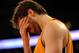 LOS ANGELES, CA - FEBRUARY 20: Pau Gasol #16 of the Los Angeles Lakers reacts after a foul during the game against the Portland Trail Blazers at Staples Center on February 20, 2012 in Los Angeles, California. NOTE TO USER: User expressly acknowledges and agrees that, by downloading and or using this photograph, User is consenting to the terms and conditions of the Getty Images License Agreement. (Photo by Harry How/Getty Images)