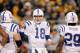 PITTSBURGH - NOVEMBER 9: Quarterback Peyton Manning #18 of the Indianapolis Colts talks to his players during the game against the Pittsburgh Steelers on November 9, 2008 at Heinz Field in Pittsburgh, Pennsylvania. (Photo by: Rick Stewart/Getty Images)