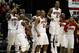 ATLANTA, GA - MARCH 08: Players from the North Carolina State Wolfpack including Richard Howell #1, DeShawn Painter #0, C.J. Williams #21 and Lorenzo Brown #2 of the North Carolina State Wolfpack celebrate late in the second half against the Boston College Eagles during their first round game of 2012 ACC Men's Basketball Conferene Tournament at Philips Arena on March 8, 2012 in Atlanta, Georgia. (Photo by Streeter Lecka/Getty Images)