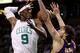 BOSTON - JUNE 10: Rajon Rondo #9 of the Boston Celltics passes the ball over Pau Gasol #16 of the Los Angeles Lakers during Game Four of the 2010 NBA Finals on June 10, 2010 at TD Garden in Boston, Massachusetts. NOTE TO USER: User expressly acknowledges and agrees that, by downloading and/or using this Photograph, user is consenting to the terms and conditions of the Getty Images License Agreement. (Photo by Elsa/Getty Images)