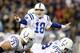 NASHVILLE, TN - DECEMBER 09: Peyton Manning #18 of the Indianapolis Colts gives instructions to his team during the NFL game against the Tennessee Titans at LP Field on December 9, 2010 in Nashville, Tennessee. (Photo by Andy Lyons/Getty Images)