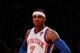 NEW YORK, NY - MARCH 14: Carmelo Anthony #7 of the New York Knicks looks on against the Portland Trail Blazers at Madison Square Garden on March 14, 2012 in New York City. NOTE TO USER: User expressly acknowledges and agrees that, by downloading and/or using this Photograph, user is consenting to the terms and conditions of the Getty Images License Agreement. (Photo by Chris Trotman/Getty Images)