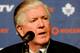 MONTREAL, CANADA - MARCH 3: Toronto Maple Leafs General Manager Brian Burke speaks to the media during a press conference to introduce new head coach Randy Carlyle at the Bell Centre on March 3, 2012 in Montreal, Quebec, Canada. (Photo by Richard Wolowicz/Getty Images)