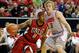 LAS VEGAS, NV - MARCH 09: Oscar Bellfield #0 of the UNLV Rebels drives against Hugh Greenwood #3 of the New Mexico Lobos during a semifinal game of the Conoco Mountain West Conference Basketball tournament at the Thomas & Mack Center March 9, 2012 in Las Vegas, Nevada. New Mexico won 72-67. (Photo by Ethan Miller/Getty Images)