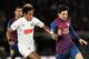 YOKOHAMA, JAPAN - DECEMBER 18: Lionel Messi (R) of Barcelona is challenged by Neymar of Santos during the FIFA Club World Cup Final match between Santosl and Barcelona at the Yokohama International Stadium on December 18, 2011 in Yokohama, Japan. (Photo by Lintao Zhang/Getty Images)