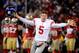 SAN FRANCISCO, CA - JANUARY 22: Steve Weatherford #5 of the New York Giants celebrates after the Giants won 20-17 in overtime against the San Francisco 49ers during the NFC Championship Game at Candlestick Park on January 22, 2012 in San Francisco, California. (Photo by Thearon W. Henderson/Getty Images)