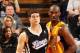 SACRAMENTO, CA - DECEMBER 26: Jimmer Fredette #7 of the Sacramento Kings posts up against Kobe Bryant #24 Los Angeles Lakers at Power Balance Pavilion on December 26, 2011 in Sacramento, California. NOTE TO USER: User expressly acknowledges and agrees that, by downloading and or using this photograph, User is consenting to the terms and conditions of the Getty Images License Agreement. (Photo by Ezra Shaw/Getty Images)