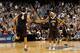 GREENSBORO, NC - MARCH 16: (R-L) Mackey McKnight #11 and John Adams #4 of the Lehigh Mountain Hawks celebrate after a basket in the second half against the Duke Blue Devils during the second round of the 2012 NCAA Men's Basketball Tournament at Greensboro Coliseum on March 16, 2012 in Greensboro, North Carolina. (Photo by Mike Ehrmann/Getty Images)