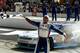 Elliott Sadler celebrating his win in the Ford EcoBoost 300 at Bristol Motor Speedway