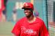 PHILADELPHIA, PA - JULY 29: Domonic Brown #9 of the Philadelphia Phillies smiles during batting practice prior to his game against Pittsburgh Pirates at Citizens Bank Park on July 29, 2011 in Philadelphia, Pennsylvania. (Photo by Len Redkoles/Getty Images)