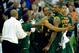 OMAHA, NE - MARCH 16: Kyle O'Quinn #10 (R) of the Norfolk State Spartans celebrates with his teammates on the bench late in the second half against the Missouri Tigers during the second round of the 2012 NCAA Men's Basketball Tournament at CenturyLink Center on March 16, 2012 in Omaha, Nebraska. (Photo by Eric Francis/Getty Images)