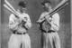 Ty Cobb and Shoeless Joe Jackson admire the latest in baseball fashion: Conceal-a-Hoagie Trousers. (Wikipedia Commons)