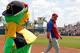 BRADENTON, FL - MARCH 16: The Parrot, mascot of the Pittsburgh Pirates, mocks manager Charlie Manuel #41 of the Philadelphia Phillies just prior to the start of the Grapefruit League Spring Training Game at McKechnie Field on March 16, 2011 in Bradenton, Florida. (Photo by J. Meric/Getty Images)
