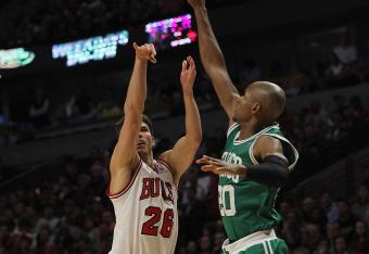Sharpshooter Kyle Korver was able to knock down a three pointer in the first half.