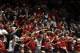 ALBUQUERQUE, NM - MARCH 15: A group of UNLV Rebels fans cheer late in the game against the Colorado Buffaloes during the second round of the 2012 NCAA Men's Basketball Tournament at The Pit on March 15, 2012 in Albuquerque, New Mexico. (Photo by Christian Petersen/Getty Images)