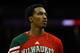 NEWARK, NJ - MARCH 12: Brandon Jennings #3 of the Milwaukee Bucks looks on during warm ups against the New Jersey Nets at Prudential Center on March 12, 2012 in Newark, New Jersey. NOTE TO USER: User expressly acknowledges and agrees that, by downloading and or using this photograph, User is consenting to the terms and conditions of the Getty Images License Agreement. (Photo by Chris Chambers/Getty Images)