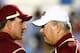 CHAPEL HILL, NC - OCTOBER 22: Florida State Seminoles Head Coach Bobby Bowden, (R) and Offensive Coordinator Jimbo Fisher watch the pregame action prior to the start of the game against the North Carolina Tar Heels at Kenan Stadium on October 22, 2009 in Chapel Hill, North Carolina. (Photo by Scott Halleran/Getty Images)