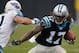 CHARLOTTE, NC - NOVEMBER 13: Legedu Naanee #17 of the Carolina Panthers tries to make a move against the Tennessee Titans during their game at Bank of America Stadium on November 13, 2011 in Charlotte, North Carolina. (Photo by Streeter Lecka/Getty Images)