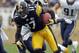 PITTSBURGH, PA - DECEMBER 24: Mike Wallace #17 of the Pittsburgh Steelers runs after the catch against the St. Louis Rams during the game on December 24, 2011 at Heinz Field in Pittsburgh, Pennsylvania. The Steelers won 27-0. (Photo by Justin K. Aller/Getty Images)