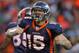 DENVER, CO - JANUARY 08: Tim Tebow #15 of the Denver Broncos celebrates his second quarter rushing touchdown against the Pittsburgh Steelers at Sports Authority Field at Mile High on January 8, 2012 in Denver, Colorado. The Broncos defeated the Steelers 29-23 in overtime. (Photo by Doug Pensinger/Getty Images)