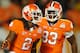 MIAMI GARDENS, FL - JANUARY 04: (L-R) Sammy Watkins #2 and Dwayne Allen #83 of the Clemson Tigers celebrate after Watkins scored a 27-yard touchdown reception in the first quarter against the West Virginia Mountaineers during the Discover Orange Bowl at Sun Life Stadium on January 4, 2012 in Miami Gardens, Florida. (Photo by Mike Ehrmann/Getty Images)