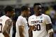 NASHVILLE, TN - MARCH 16: Micheal Eric #50 of the Temple Owls talks to his teammates after a play against the South Florida Bulls during the second round of the 2012 NCAA Men's Basketball Tournament at Bridgestone Arena on March 16, 2012 in Nashville, Tennessee. (Photo by Jamie Squire/Getty Images)