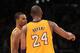 LOS ANGELES, CA - MARCH 16: Ramon Sessions #7 and Kobe Bryant #24 of the Los Angeles Lakers consult on the court in the game against the Minnesota Timberwolves at Staples Center on March 16, 2012 in Los Angeles, California. The Lakers won 97-92. NOTE TO USER: User expressly acknowledges and agrees that, by downloading and or using this photograph, User is consenting to the terms and conditions of the Getty Images License Agreement. (Photo by Stephen Dunn/Getty Images (Photo by Stephen Dunn/Getty Images)