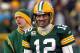 GREEN BAY, WI - JANUARY 15: Aaron Rodgers #12 of the Green Bay Packers looks on against the New York Giants during their NFC Divisional playoff game at Lambeau Field on January 15, 2012 in Green Bay, Wisconsin. (Photo by Jonathan Daniel/Getty Images)