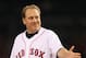 BOSTON - OCTOBER 16: Curt Schilling of the Boston Red Sox throws out the first pitch of game five of the American League Championship Series against the Tampa Bay Rays during the 2008 MLB playoffs at Fenway Park on October 16, 2008 in Boston, Massachusetts. (Photo by Elsa/Getty Images)