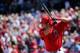 TEMPE, AZ - MARCH 12: Bobby Abreu #53 of the Los Angeles Angels of Anaheim looks for a pitch in the second inning against Los Angeles Dodgers at Tempe Diablo Stadium on March 12, 2012 in Tempe, Arizona. (Photo by Kevork Djansezian/Getty Images)