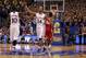 LAWRENCE, KS - DECEMBER 10: Travis Releford #24 of the Kansas Jayhawks celebrates with Tyshawn Taylor #10 in the final seconds of the game against the Ohio State Buckeyes on December 10, 2011 at Allen Fieldhouse in Lawrence, Kansas. The Jayhawks defeated the Buckeyes with a final score of 78-67. (Photo by Jamie Squire/Getty Images)