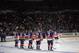 UNIONDALE, NY - MARCH 29: New York Islanders players line up for the game against the Pittsburgh Penguins at the Nassau Veterans Memorial Coliseum on March 29, 2012 in Uniondale, New York. The Islanders defeated the Penguins 5-3. (Photo by Bruce Bennett/Getty Images)