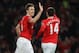 MANCHESTER, ENGLAND - JANUARY 14: Michael Carrick of Manchester United celebrates with Javier Hernandez after scoring the third goal during the Barclays Premier League match between Manchester United and Bolton Wanderers at Old Trafford on January 14, 2012 in Manchester, England. (Photo by Alex Livesey/Getty Images)
