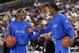 NEW ORLEANS, LA - MARCH 30: Marquis Teague #25 and Doron Lamb #20 of the Kentucky Wildcats talk during practice prior to the 2012 Final Four of the NCAA Division I Men's Basketball Tournament at the Mercedes-Benz Superdome on March 30, 2012 in New Orleans, Louisiana. (Photo by Jeff Gross/Getty Images)