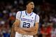 NEW ORLEANS, LA - MARCH 31: Anthony Davis #23 of the Kentucky Wildcats reacts late in the second half against the Louisville Cardinals during the National Semifinal game of the 2012 NCAA Division I Men's Basketball Championship at the Mercedes-Benz Superdome on March 31, 2012 in New Orleans, Louisiana. (Photo by Ronald Martinez/Getty Images)