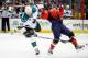 WASHINGTON, DC - FEBRUARY 13: Patrick Marleau #12 of the San Jose Sharks collides with Marcus Johansson #90 of the Washington Capitals at the Verizon Center on February 13, 2012 in Washington, DC. (Photo by Greg Fiume/Getty Images)