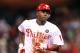 PHILADELPHIA - SEPTEMBER 21: Center fielder John Mayberry Jr. #15 of the Philadelphia Phillies runs around the bases after hitting a two run home run during a game against the Washington Nationals at Citizens Bank Park on September 21, 2011 in Philadelphia, Pennsylvania. The Nationals won 7-5. (Photo by Hunter Martin/Getty Images)