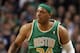 BOSTON, MA - MARCH 09: Paul Pierce #34 of the Boston Celtics celebrates a three point shot in the second half against the Portland Trail Blazers on March 9, 2012 at TD Garden in Boston, Massachusetts. The Boston Celtics defeated the Portland Trail Blazers 104-86. NOTE TO USER: User expressly acknowledges and agrees that, by downloading and or using this photograph, User is consenting to the terms and conditions of the Getty Images License Agreement. (Photo by Elsa/Getty Images)