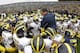 ANN ARBOR, MI - APRIL 16: Head football coach Brady Hoke talks with his team during the annual Spring Game at Michigan Stadium on April 16, 2011 in Ann Arbor, Michigan. (Photo by Leon Halip/Getty Images)
