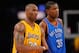 LOS ANGELES, CA - APRIL 27: Kobe Bryant #24 of the Los Angeles Lakers stands next to Kevin Durant #35 of the Oklahoma City Thunder during Game Two of the Western Conference Quarterfinals of the 2010 NBA Playoffs at Staples Center on April 27, 2010 in Los Angeles, California. (Photo by Kevork Djansezian/Getty Images)