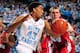 CHAPEL HILL, NC - NOVEMBER 30: James Michael McAdoo #43 of the North Carolina Tar Heels takes a rebound away from Jared Berggren #40 of the Wisconsin Badgers during play at the Dean Smith Center on November 30, 2011 in Chapel Hill, North Carolina. North Carolina won 60-57. (Photo by Grant Halverson/Getty Images)