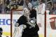 PITTSBURGH, PA - APRIL 7: Marc-Andre Fleury #29 of the Pittsburgh Penguins makes a glove save against the Philadelphia Flyers during the game at Consol Energy Center on April 7, 2012 in Pittsburgh, Pennsylvania. (Photo by Justin K. Aller/Getty Images)