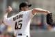 PITTSBURGH, PA - APRIL 05: Erik Bedard #45 of the Pittsburgh Pirates pitches against the Philadelphia Phillies during the Opening Day game on April 5, 2012 at PNC Park in Pittsburgh, Pennsylvania. (Photo by Jared Wickerham/Getty Images)
